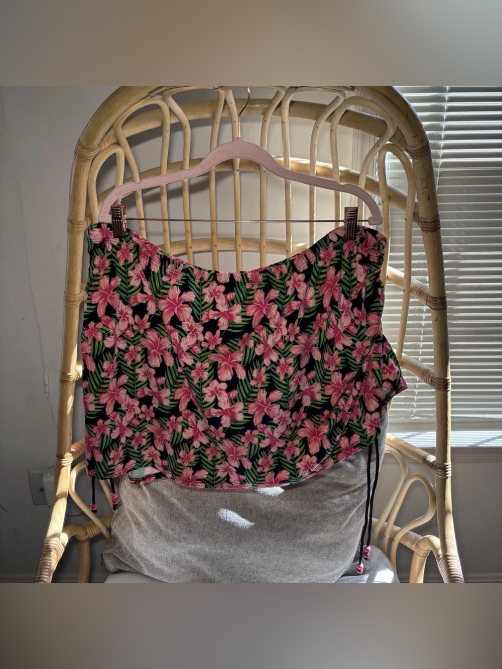 Ellos Women’s Plus Size 26W Tropical Floral Swim Skirt Pink Hibiscus Black